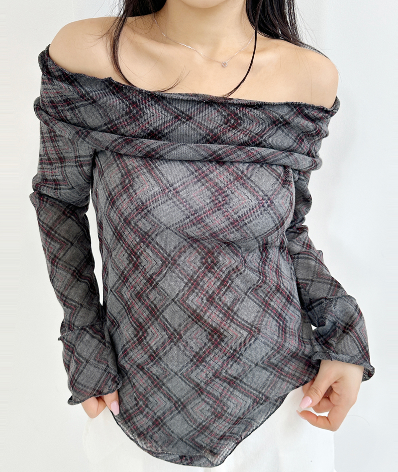 ARGYLE OFF-SHOULDER🤍❤ - 2 COLORS
