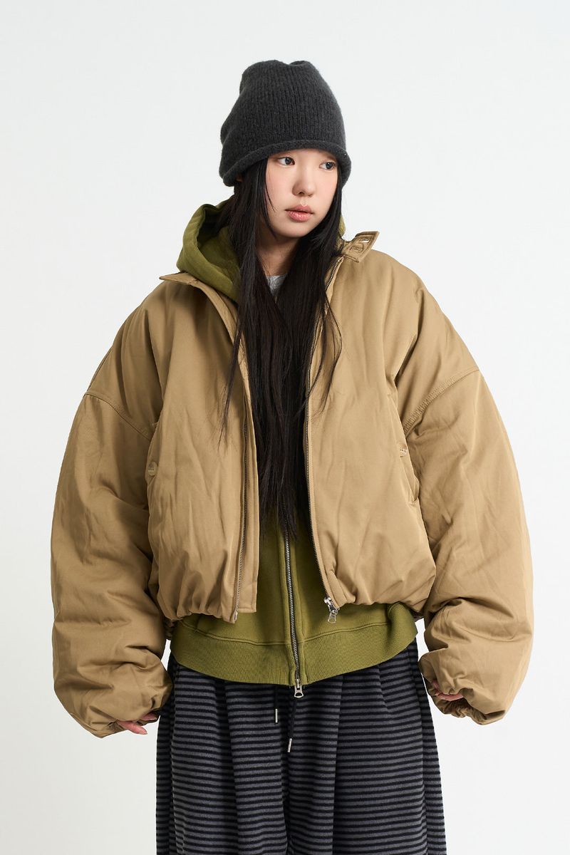 Coated crop padding blouson