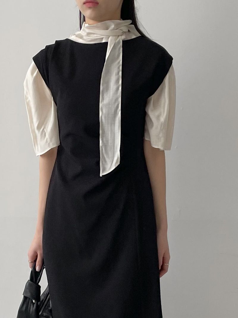 Boat Neck Shirring H-Line Long One Piece