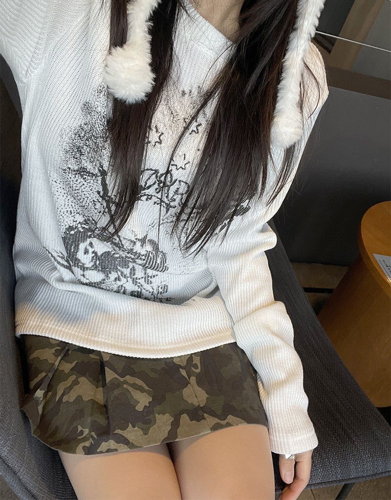 Pocket Camo Pleats Skirt