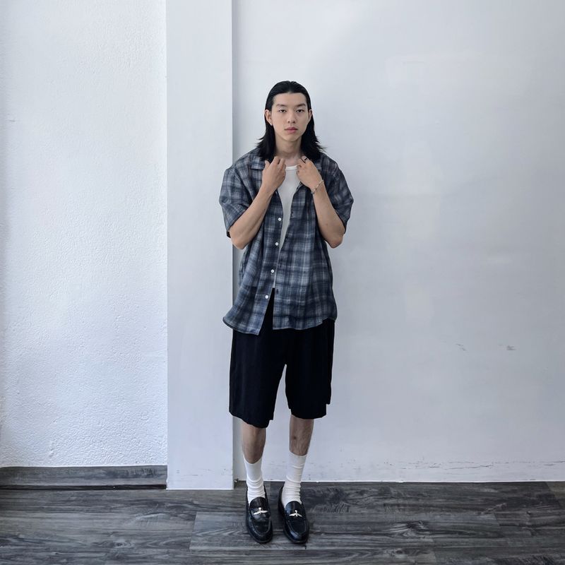 Mist Plaid Open-Collar Shirt