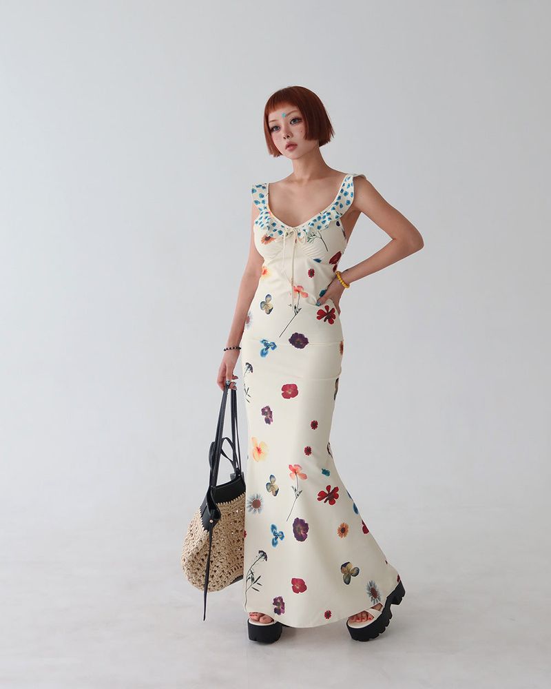 May Flower Slim Maxi Long Dress