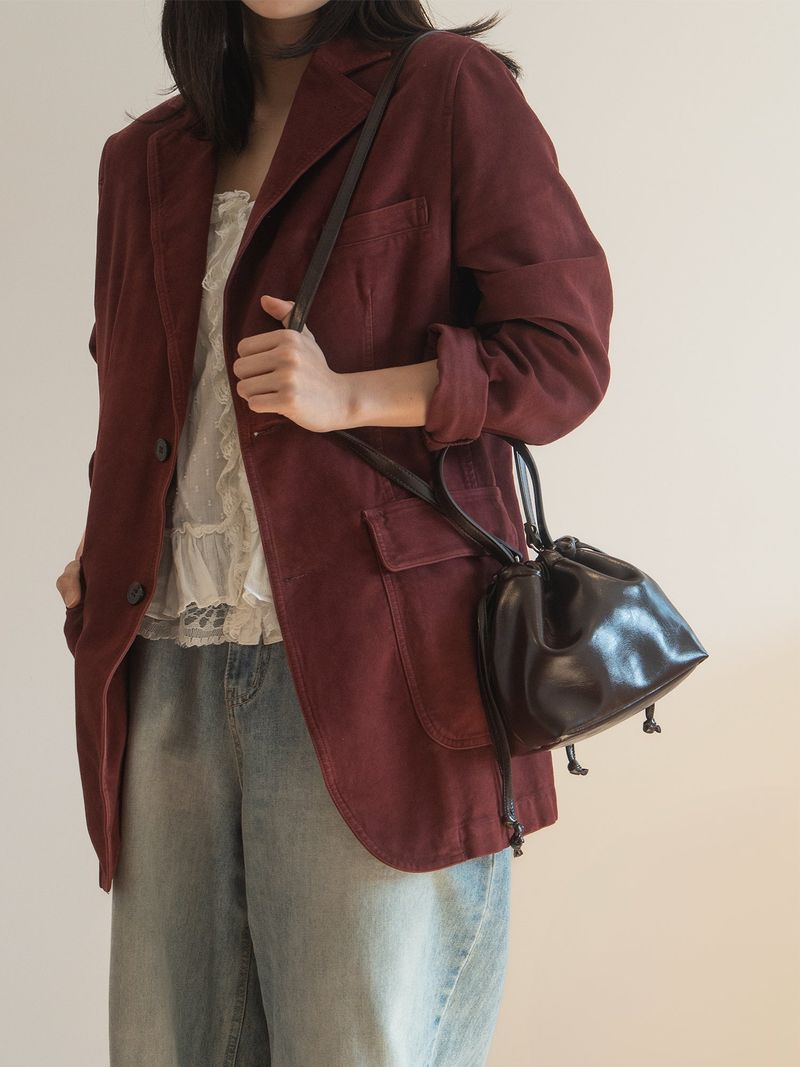 Leather Dumpling Bucket Bag - Brown