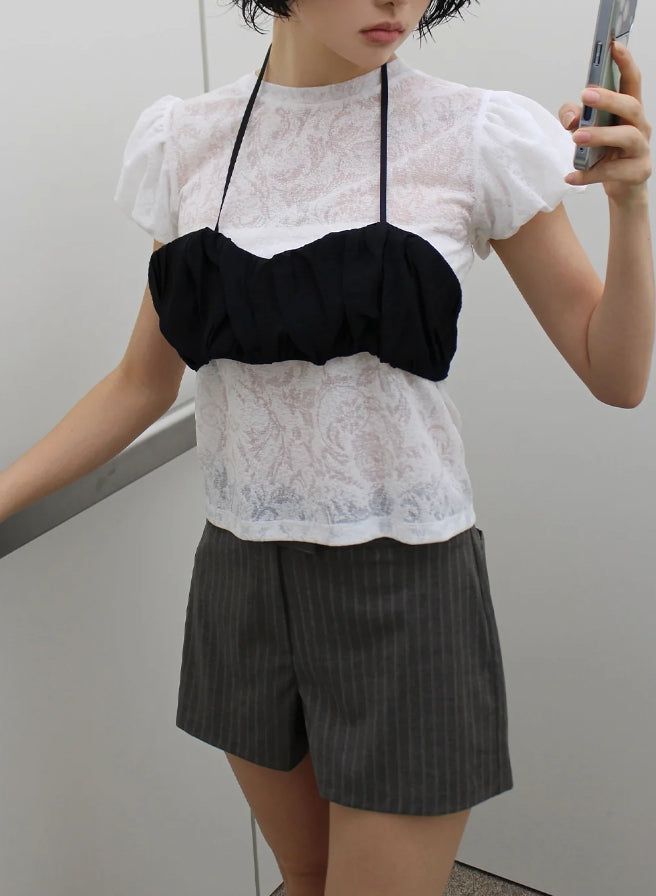 PUFF SLEEVE SHEER TEE