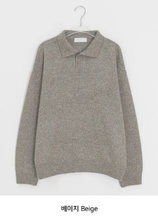 Huble Color Button Wool Collar Over Knit