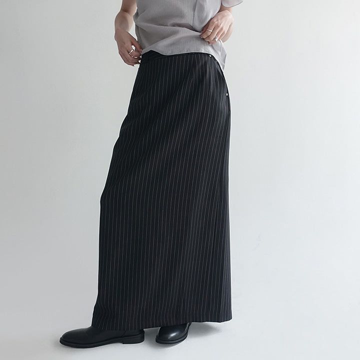 [made/4size] [Soan] Rivet Pintuck Stripe H-Line Slit Long Skirt -3color