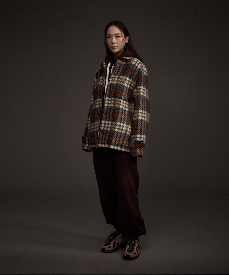 W COZY HAIRY CHECK JACKET NAVY