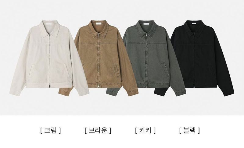 Rentto Basic Collar Zipper Loose Fit Cotton Jacket