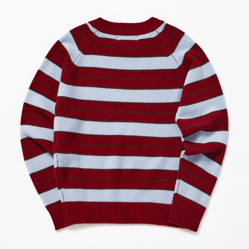 CASHEMERE WOOL BLENDED STRIPE KNIT PULL OVER_BURGUNDY