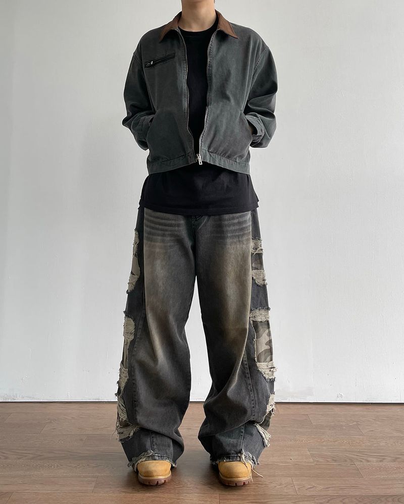 Destroyed Camouflage Denim Pants