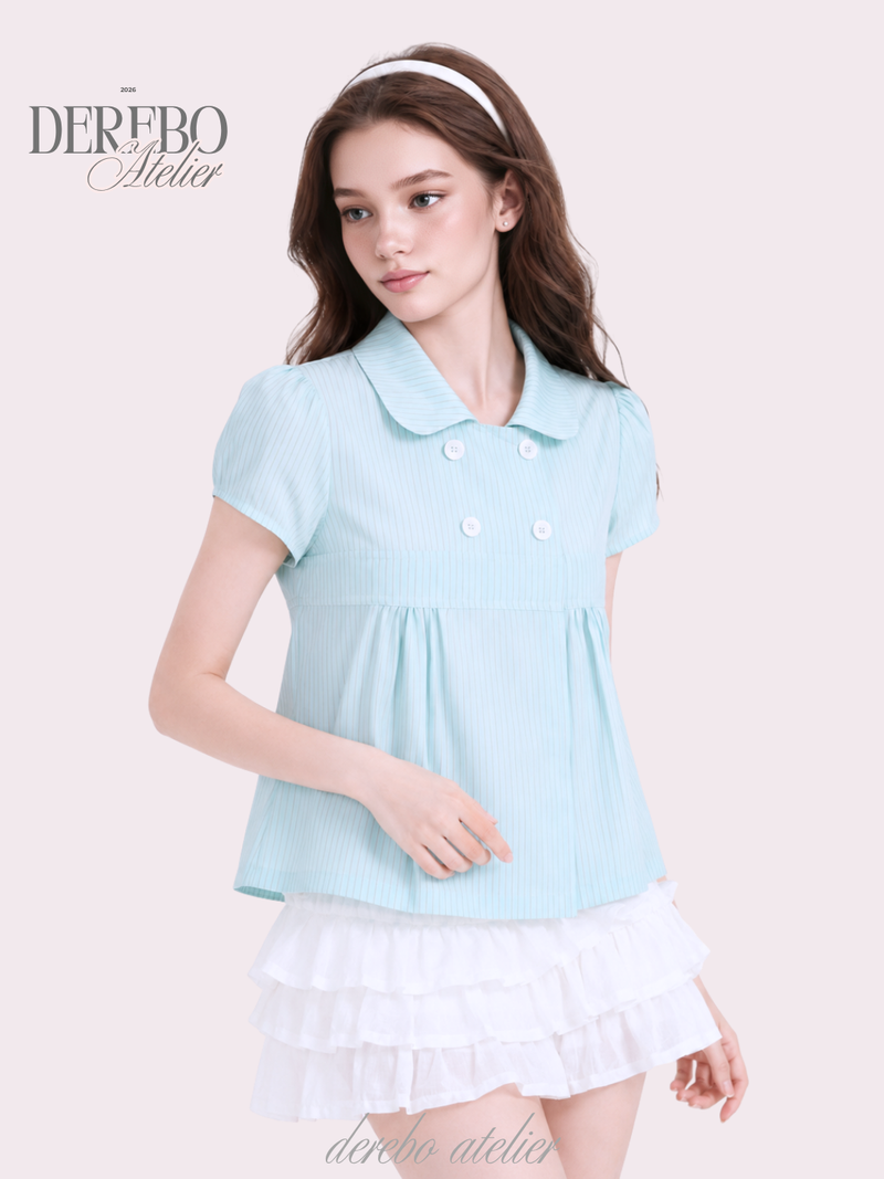 dereborujo（ドレボルゾー）の「Mint Double Stripe Short Sleeve Blouse（Tops）」