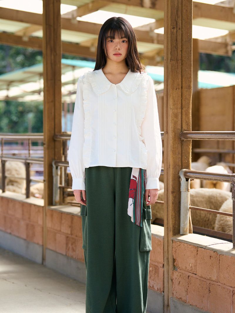 Frill Collar Ruffle-Tuck Blouse (2colors)