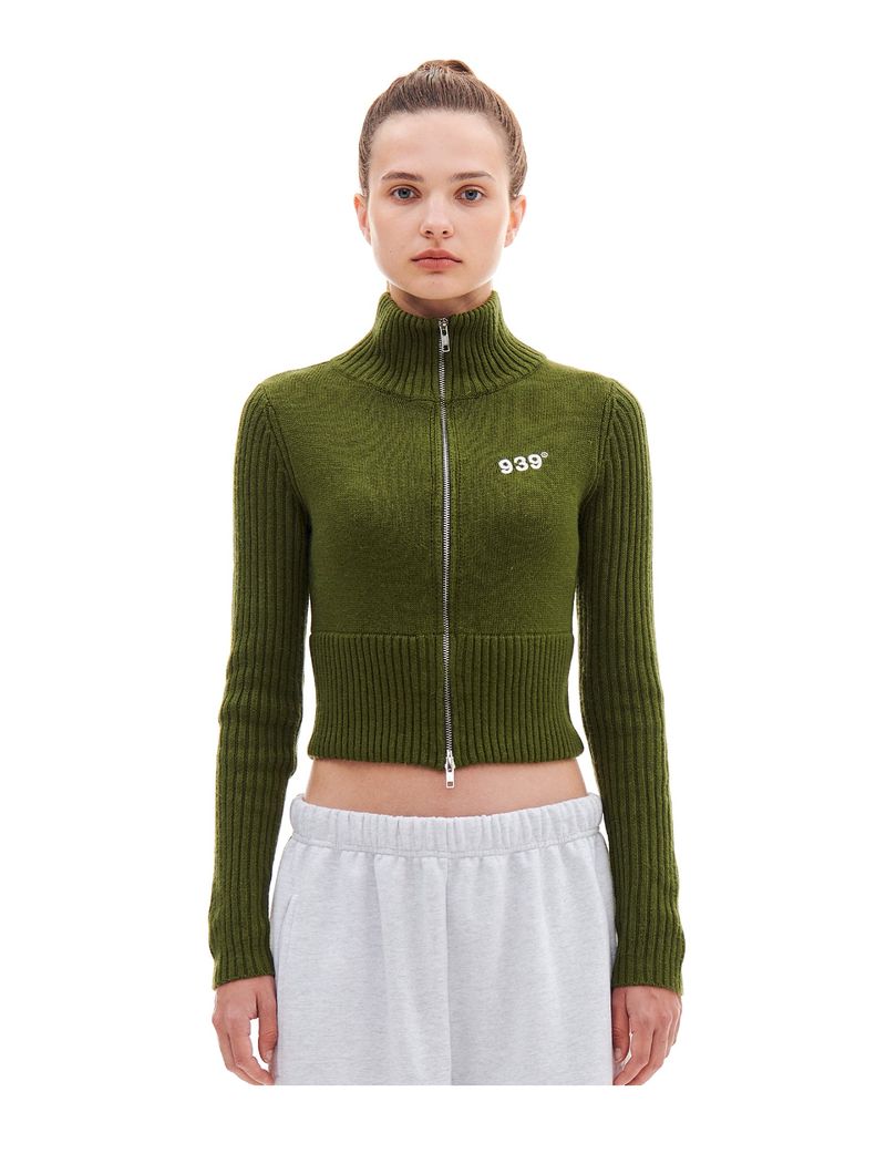 ARCHIVE BOLD(アーカイブボールド)の「KNIT ZIP-UP CARDIGAN (KHAKI)(Tops)」