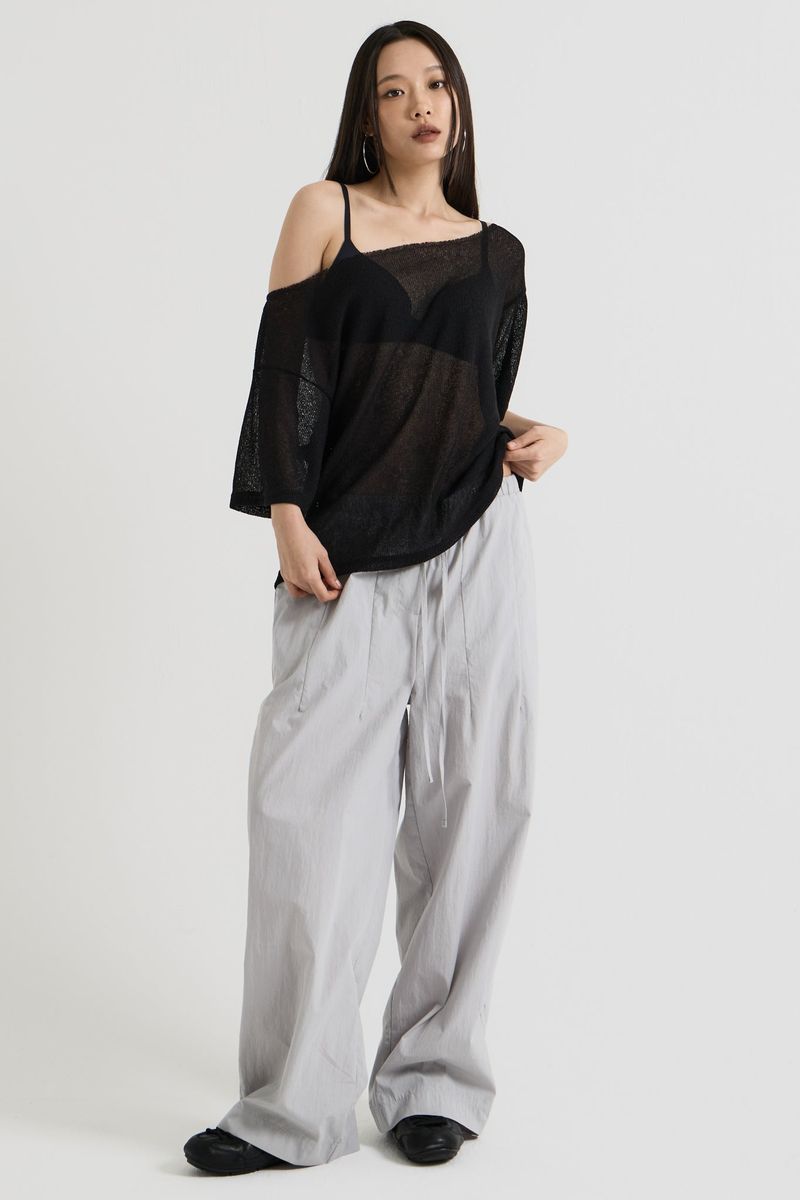 Cotton wide banding pants, Gray