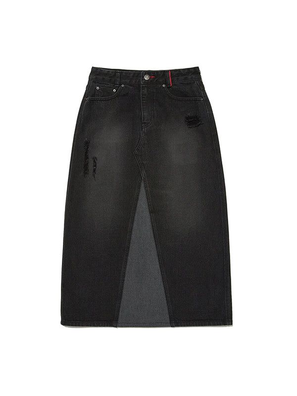 KIRSH（キルシー）の「DAMAGE WASHING LONG DENIM SKIRT [BLACK]（Skirts）」
