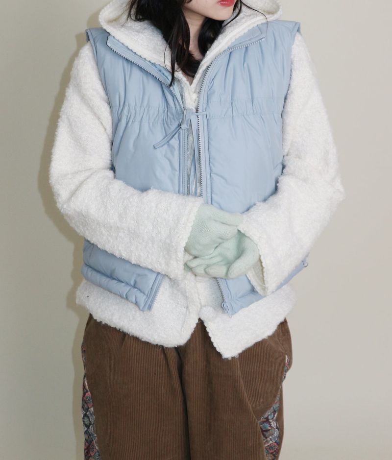 Teddy Ribbon Knot High Neck Cropped Padded Vest (6 ounces)