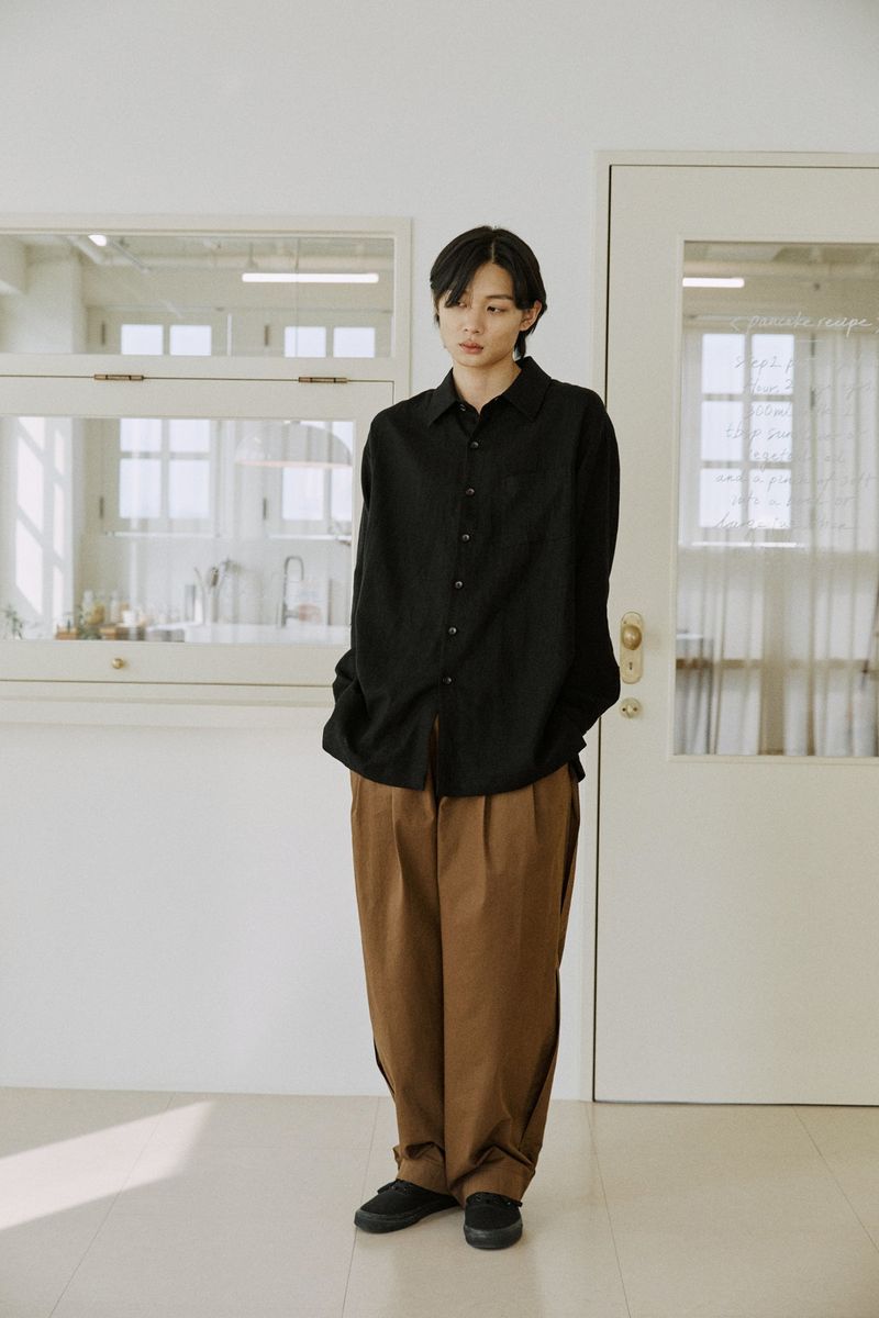 unisex linen patch shirts black