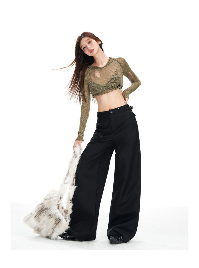 Design Waist Wide-Leg Trousers