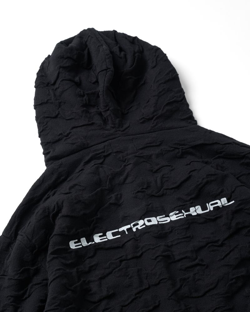 WRINKLE KNIT BLACK HOODIE