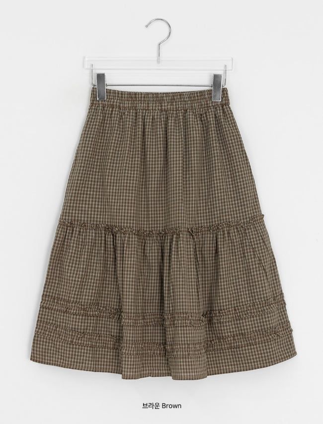 Betel Layered Check Midi Skirt