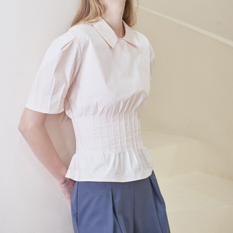 [LINE] Pintuck Pocket Blouse (Light Pink)