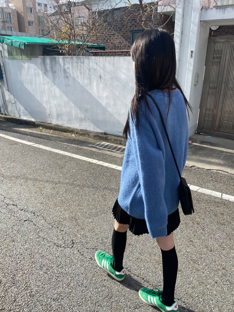 Blue Mohair V neck Knit 