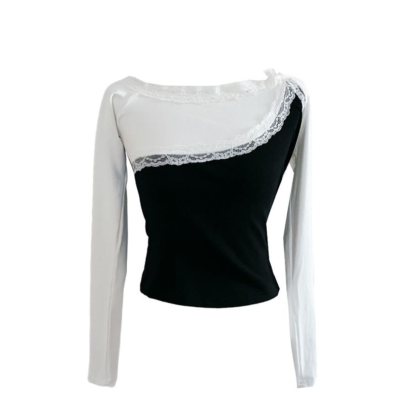 Velvetine Contrast Lace Slit Top