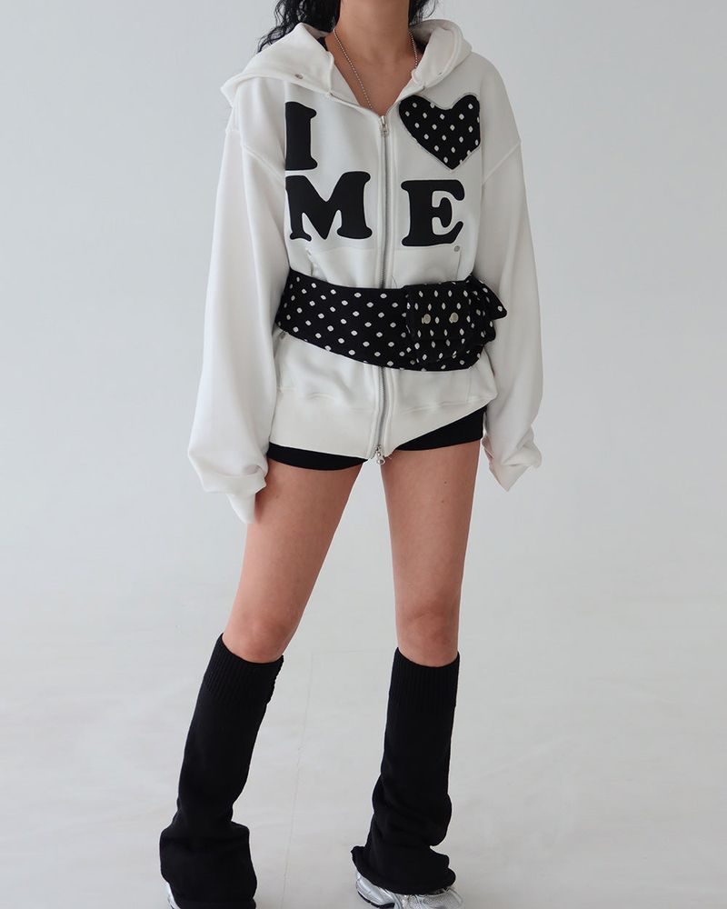 Heart patch oversized-fit hooded zip-up