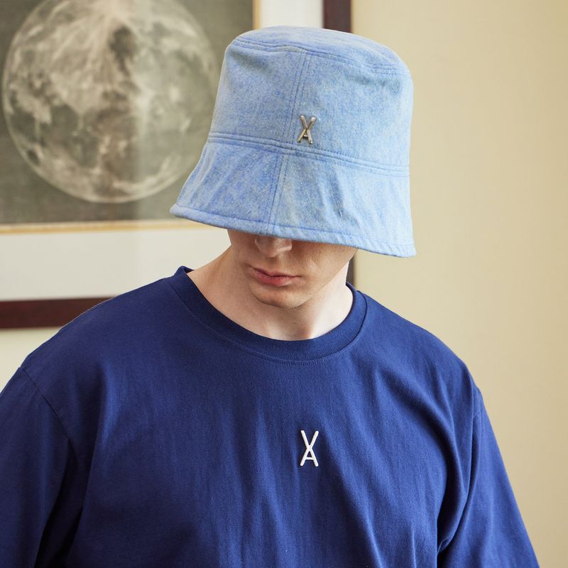 VA Stud Non Washing Denim Drop Bucket Hat / Light indigo