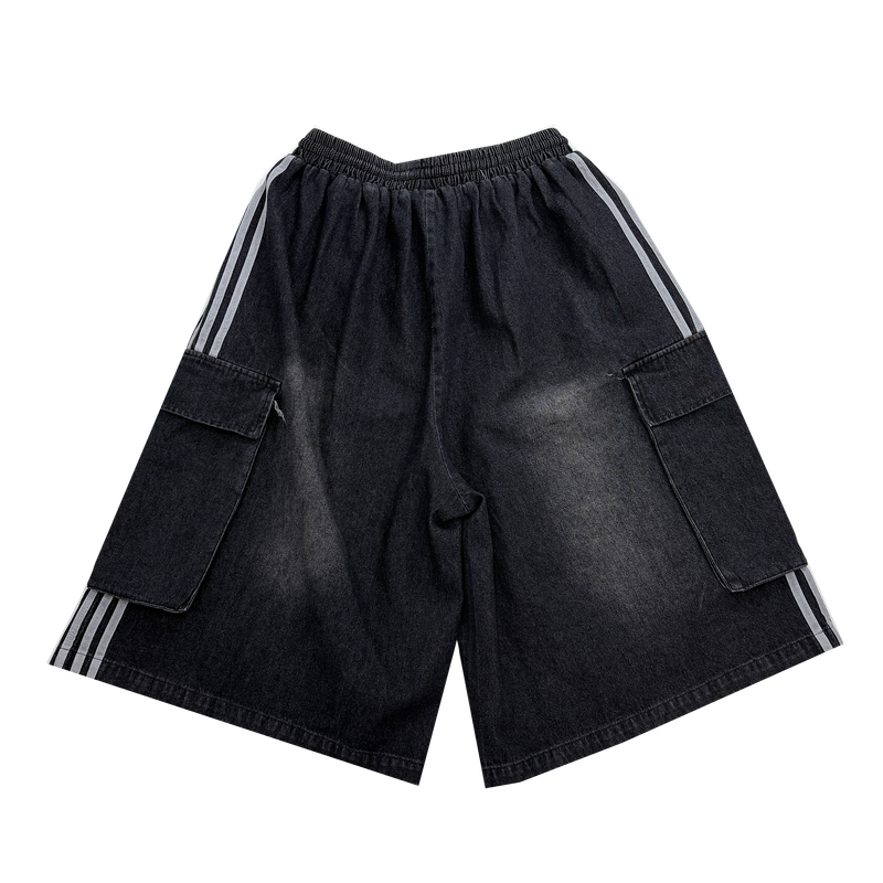 track denim cargo shorts