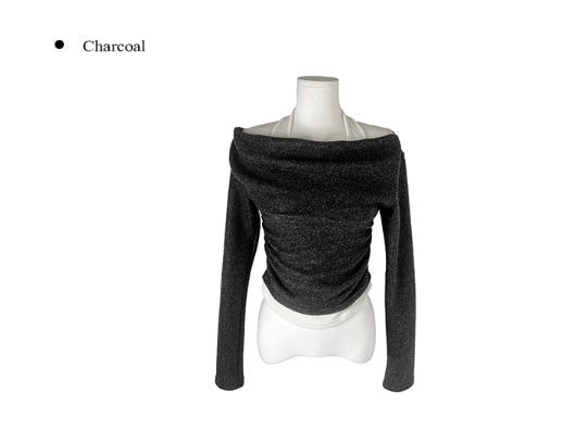 Lance Shirring Halter Drape Off-Shoulder Knit