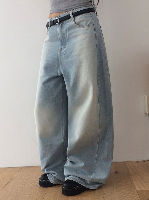 Bomshu Wide Washing Denim Long Pants