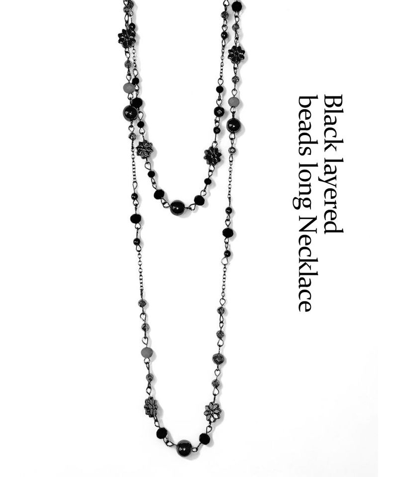 Black Beads Layered Ethnic Long Necklace