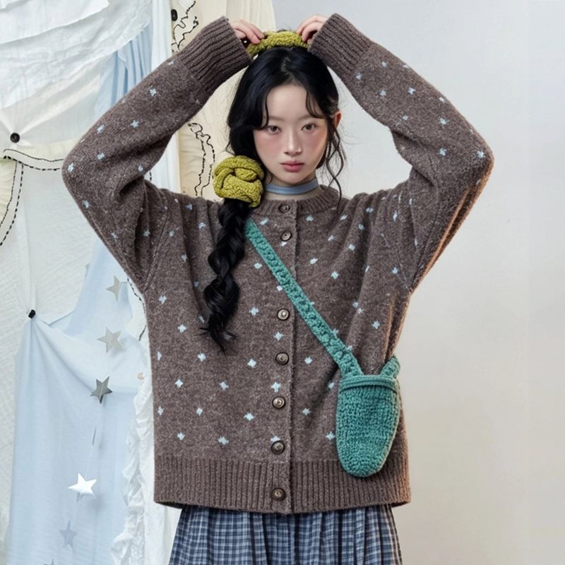 La mode MAQI（ラ モード マキ）の「ヴィンテージ ドット ニット カーディガン ウィズ スカーフ セット（トップス）」