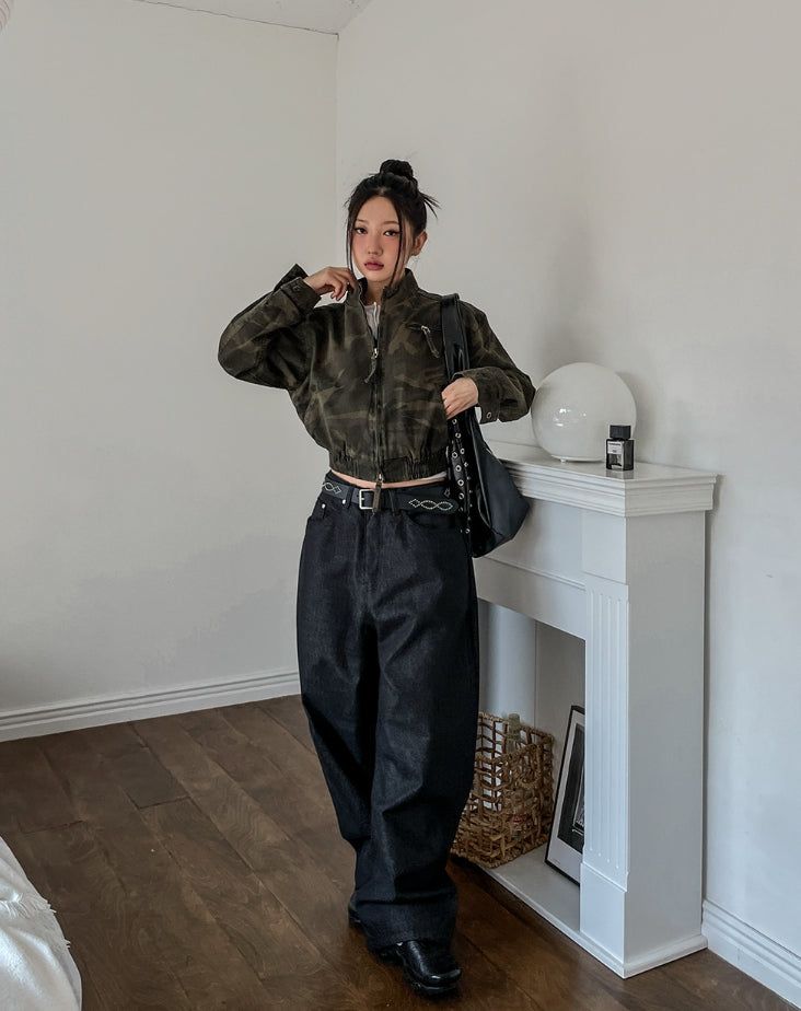 Camouflage Crop Rider Jacket
