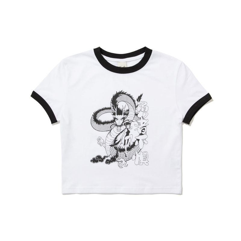 KRUCHI(クルチ)の「DRAGON Ringer Crop T-Shirt (WHITE)(Tops)」