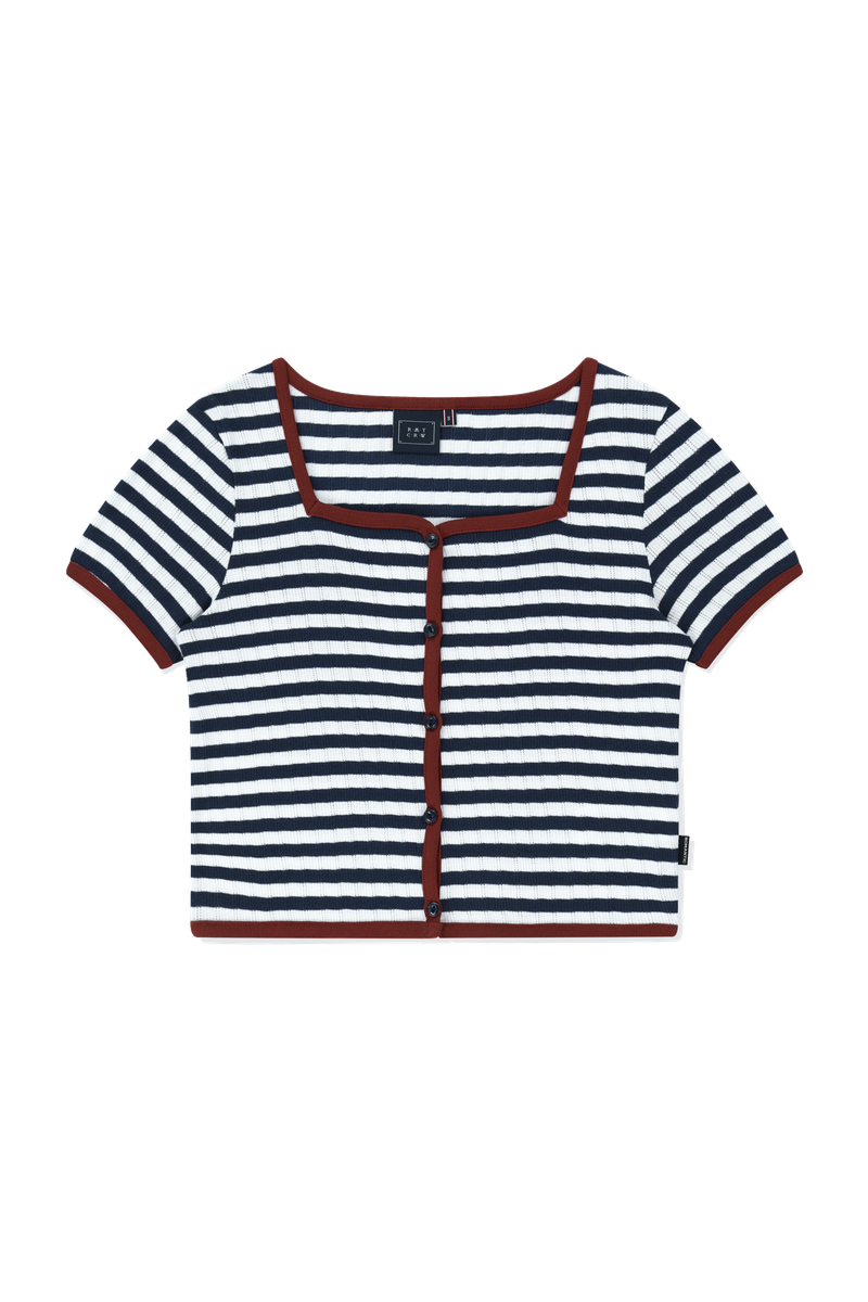 SQUARE NECK STRIPE CARDIGAN