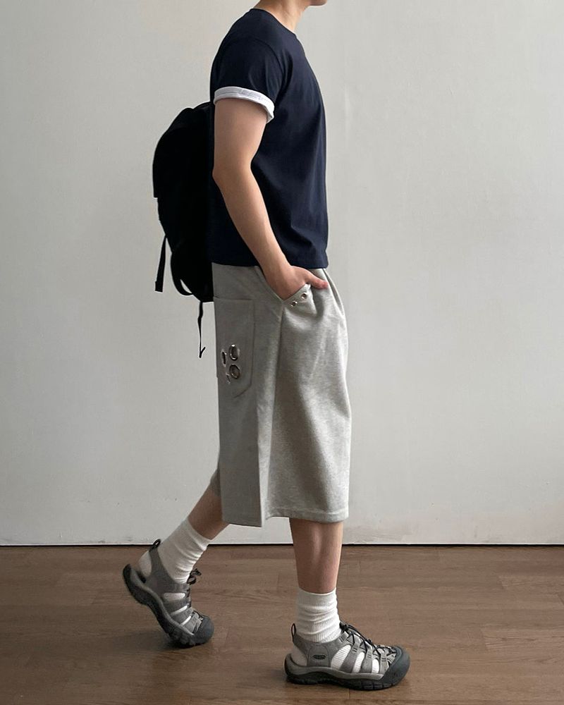 Punch Eyelet Bermuda Sweatpants
