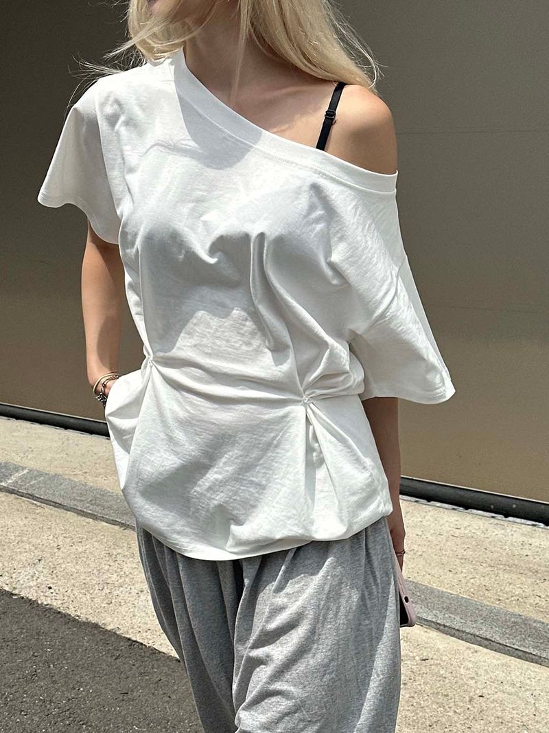 Side button off-shoulder t-shirts(4color)