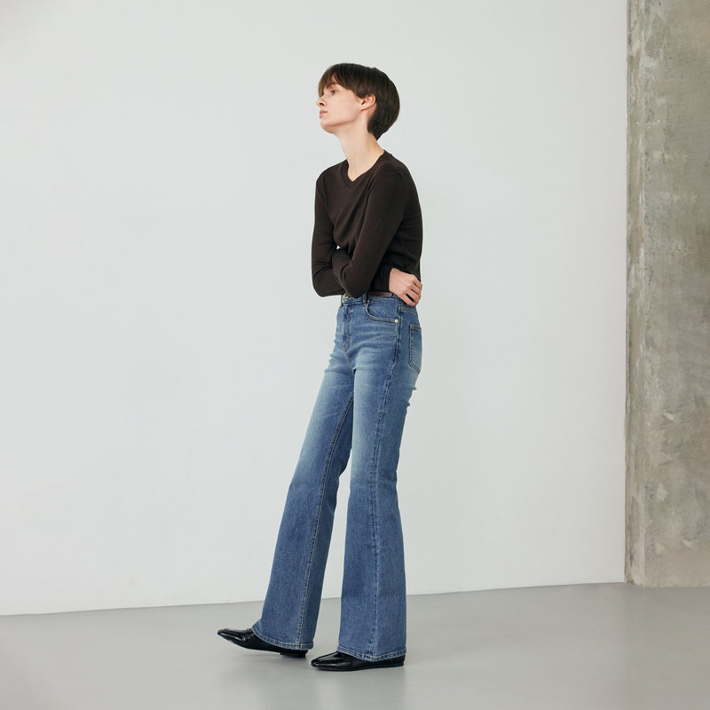 Middle blue wide boots cut - D002