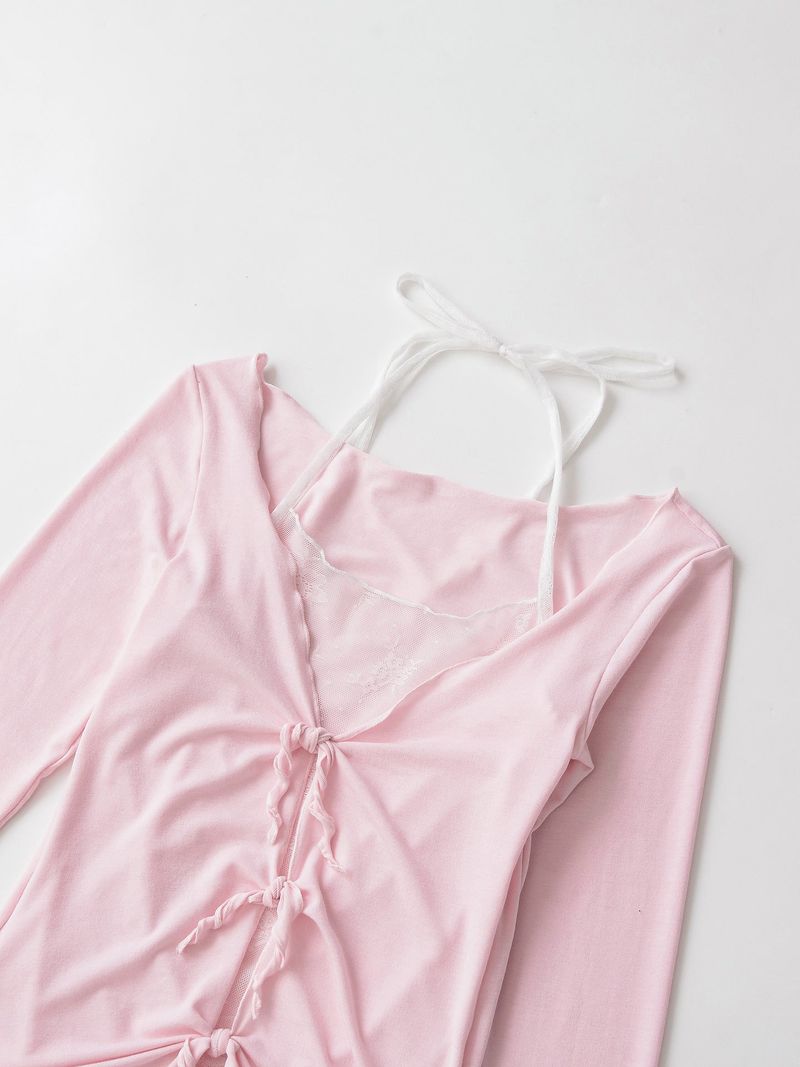 Ariel Lace Halter & Ribbon Cardigan Set