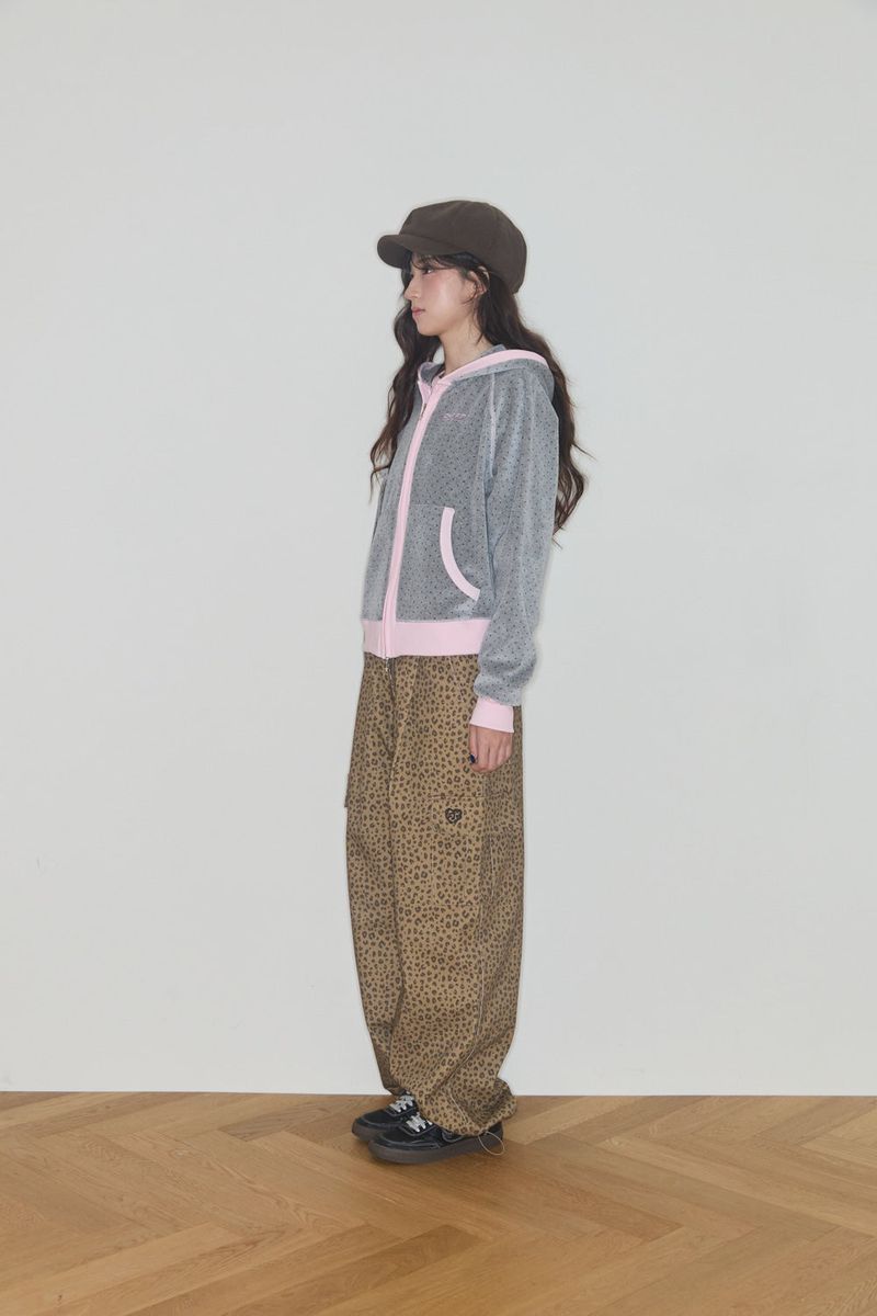 TERRY DOT RAGLAN HOODIE (GREY / PINK)