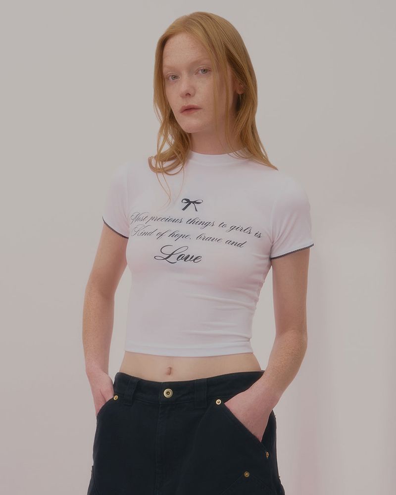 LOVE LACE CROP TSHIRT-WHITE