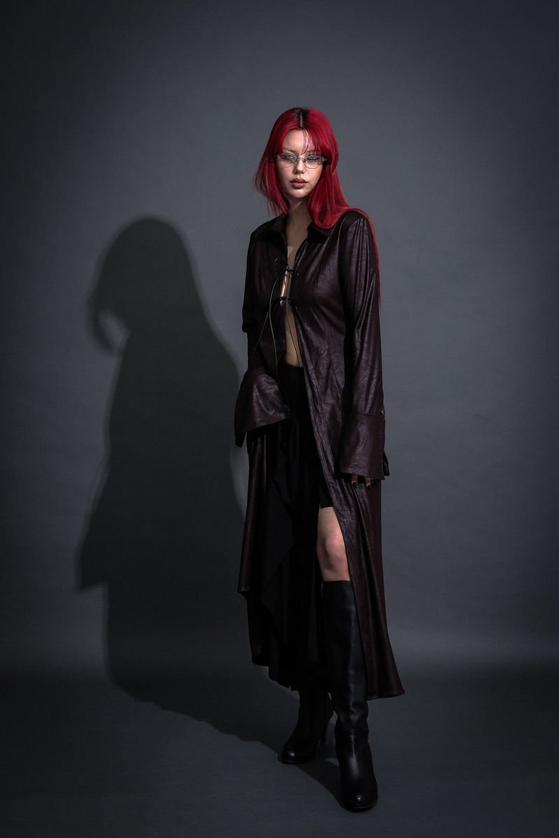 MAXI LEATHER SHIRT #WINE