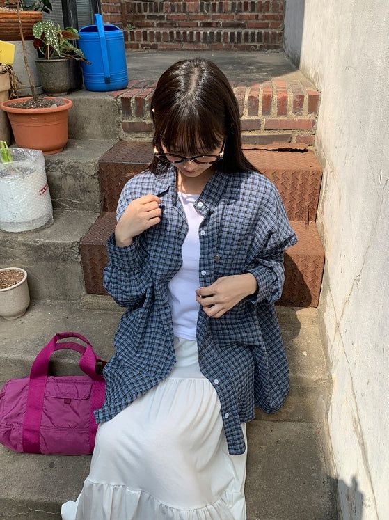 [unisex] Tail Overfit Pocket Check Shirt