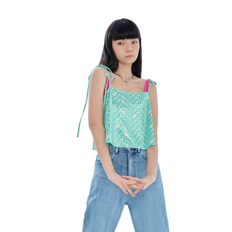 TUOMIO（トゥオミオ）の「サテンバブルヘムキャミトップ / Satin Bubble Hem Cami Top [Flower Logo]（Tops）」