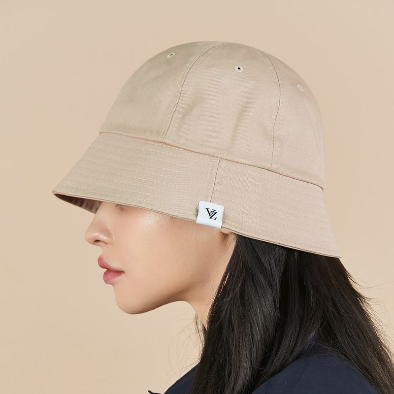Monogram Label Round Bucket Hat Beige