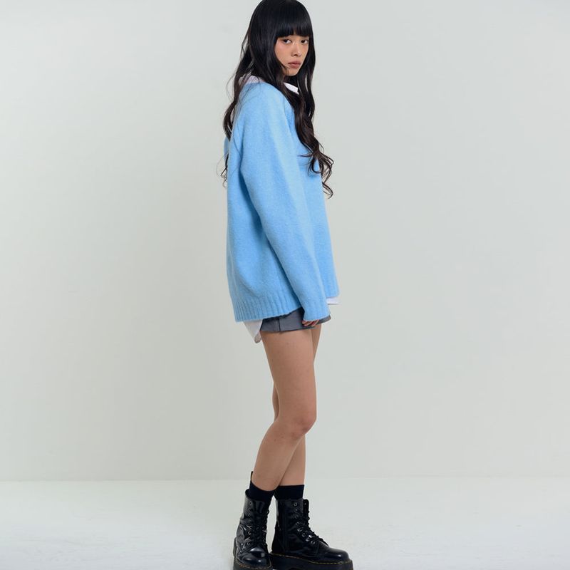 Soft Brushed V-Neck Knit Sky Blue