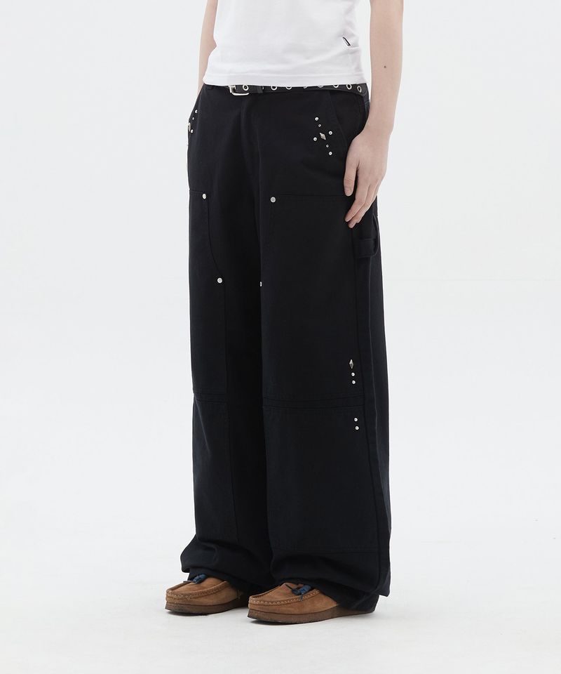 Stud Detail Carpenter Denim Pants_Black
