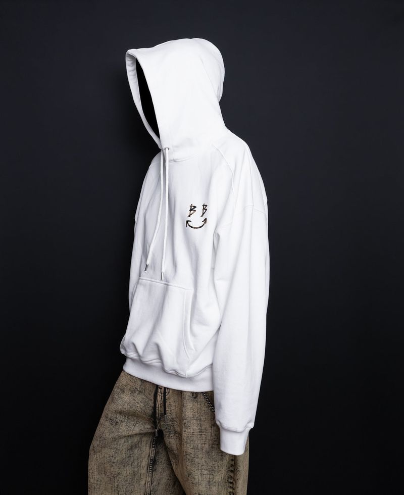 BLACKBLOND(ブラックブロンド)の「BBD Leopard Classic Smile Logo Hoodie (White)(Tops)」